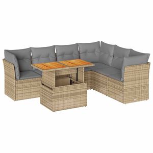 vidaXL 7-tlg. Garten-Sofagarnitur mit Kissen Beige Poly Rattan