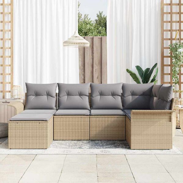 vidaXL Gartensofa-set mit Kissen 6 pcs Beige Poly-Rattan