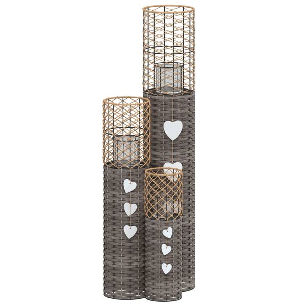 vidaXL Kerzenhalter 3 Stk. Grau Korbweide