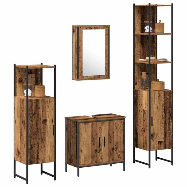 vidaXL Badezimmerm&ouml;bel-Set mit Regal mit T&uuml;r 4 pcs Braun Holzwerkstoff