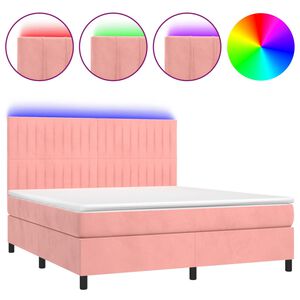 vidaXL Boxspringbett mit Matratze & LED Rosa 180x200 cm Samt