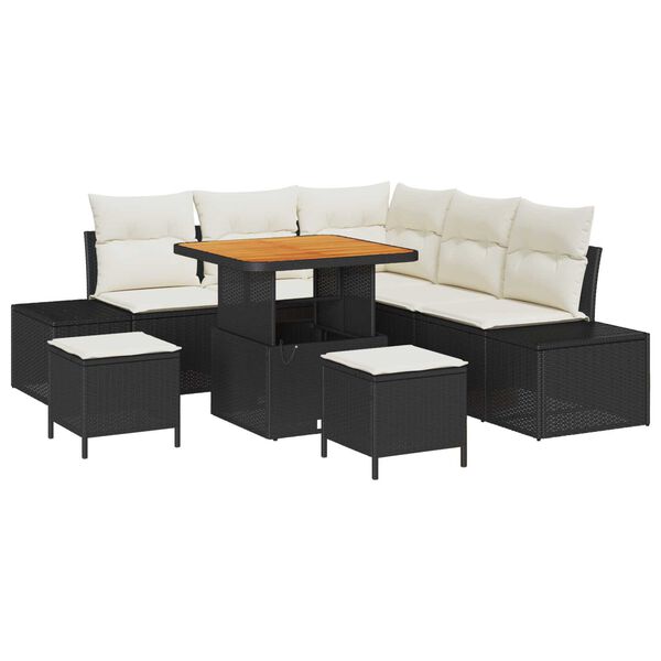 vidaXL Garten-Sofa-Set mit Kissen 8 pcs Schwarz Poly Rattan
