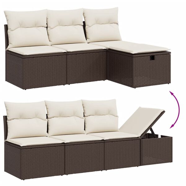 vidaXL 7-tlg. Garten-Sofagarnitur mit Kissen Braun Poly Rattan