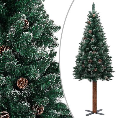 vidaXL Weihnachtsbaum Schlank mit LEDs & Kugeln Grün 210 cm