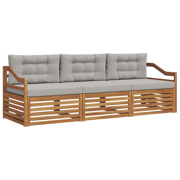 vidaXL Outdoor-Sofagarnitur mit Kissen 3 pcs Nat&uuml;rlich und Hellgrau
