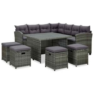 vidaXL 6-tlg. Garten-Lounge-Set mit Auflagen Poly Rattan Grau
