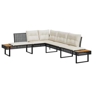 vidaXL Gartensofa in L-Form mit Kissen Schwarz Poly Rattan und Akazie