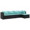 vidaXL 5-tlg. Garten-Lounge-Set mit Kissen Schwarz Poly Rattan