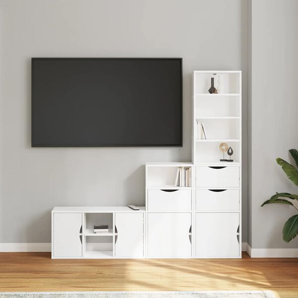 vidaXL 4-tlg. Wohnwand mit Stauraum ODDA Weiß Massivholz Kiefer