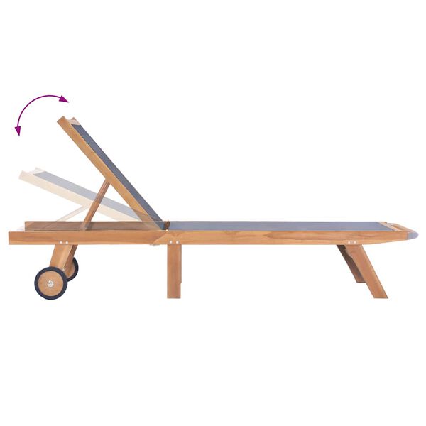 vidaXL Sonnenliege Klappbar mit Rädern Teak Massivholz und Textilene