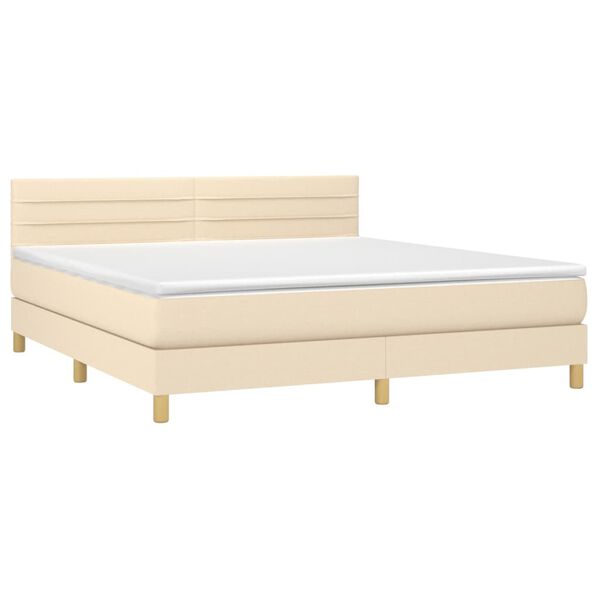 vidaXL Boxspringbett mit Matratze & LED Creme 180x200 cm Stoff
