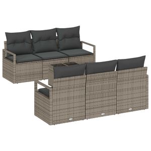vidaXL Gartensofa-set mit Kissen mit Speicher 7 pcs Grau Poly-Rattan