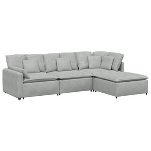 vidaXL Modulares Sofa mit Fu&szlig;hocker Kissen Samt Hellgrau