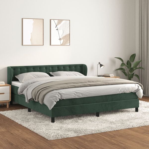 vidaXL Boxspringbett mit Matratze Dunkelgr&uuml;n 180x200 cm Samt