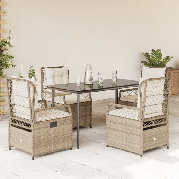 vidaXL 5-tlg. Garten-Essgruppe mit Kissen Beige Poly Rattan