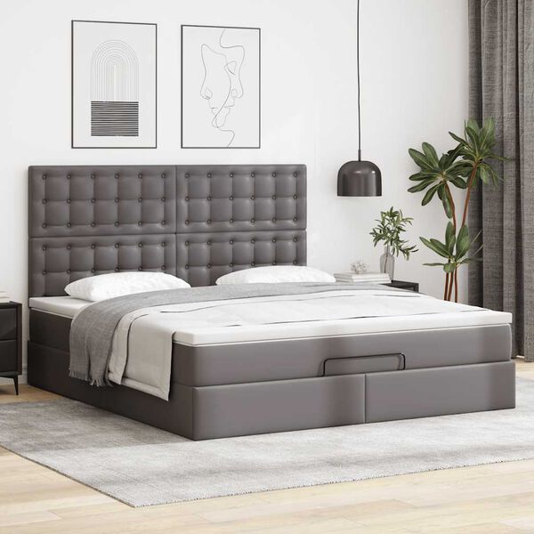 vidaXL Ottoman-Bett mit Matratze Grau 160x200 cm Kunstleder