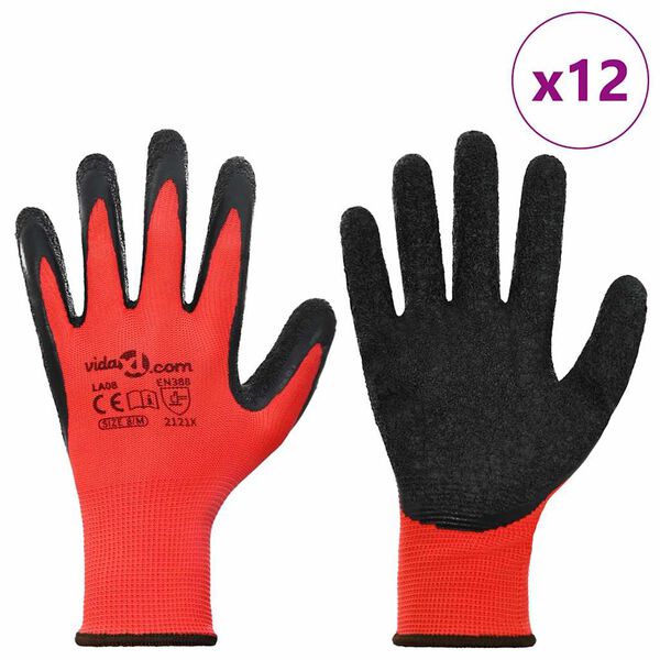 vidaXL Arbeitshandschuhe 12 pcs Rot und Schwarz 8 / m Latexbeschichtung