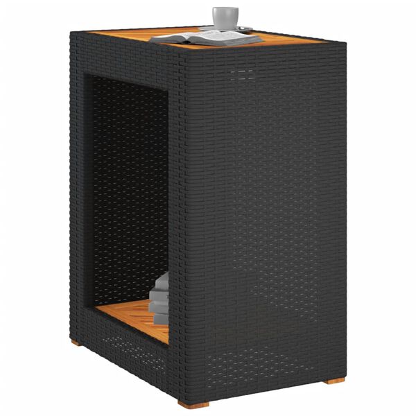 vidaXL Garten-Beistelltisch mit Holzplatte Schwarz Poly Rattan