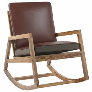 vidaXL Schaukelstuhl Braun Echtleder und Massivholz Mango