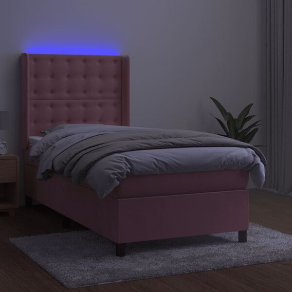 vidaXL Boxspringbett mit Matratze & LED Rosa 80x200 cm Samt
