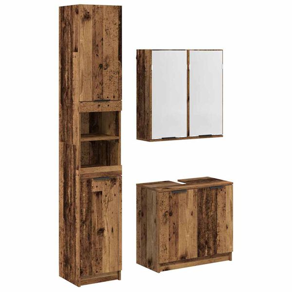 vidaXL Badezimmerschrank-Set mit Regal 3 pcs Altholz Holzwerkstoff