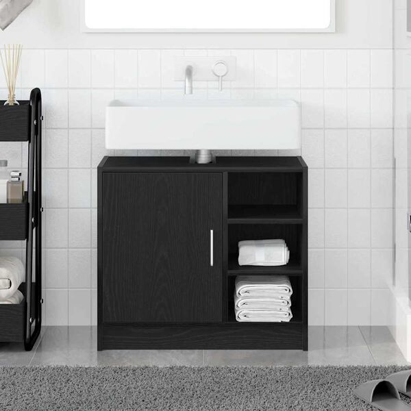 vidaXL Badezimmerschrank mit T&uuml;r Schwarz Eichen-Optik 63 x 29 x 55 cm