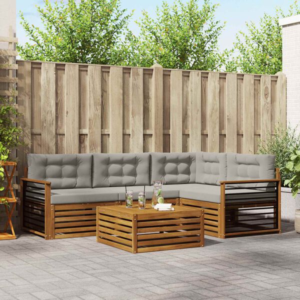 vidaXL Outdoor-Sofagarnitur mit Kissen 5 pcs Nat&uuml;rlich und Hellgrau