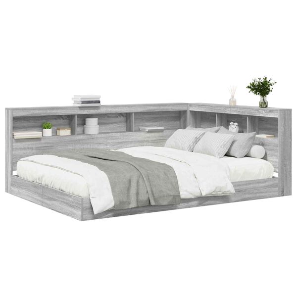 vidaXL B&uuml;cherregal-Bett Grau Sonoma 150 x 200 cm Holzwerkstoff