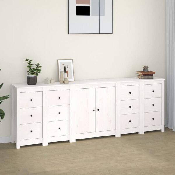 vidaXL Sideboard Wei&szlig; 230x35x80 cm Massivholz Kiefer