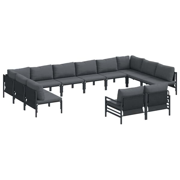 vidaXL Gartensofa-set mit Kissen 12 pcs Schwarz Stahl