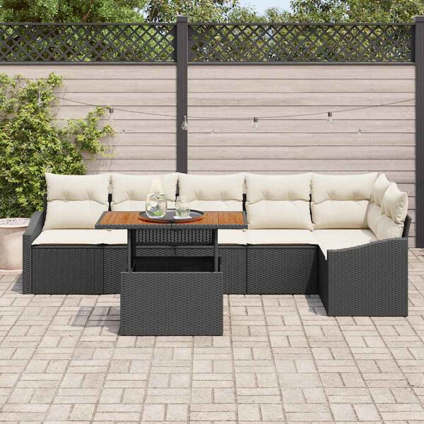 vidaXL Garten Essgruppe mit Kissen mit Kissen 7 pcs Schwarz und Creme