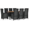vidaXL 9-tlg. Garten-Essgruppe mit Kissen Schwarz Poly Rattan