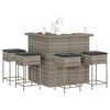 vidaXL 5-tlg. Gartenbar-Set mit Kissen Grau Poly Rattan