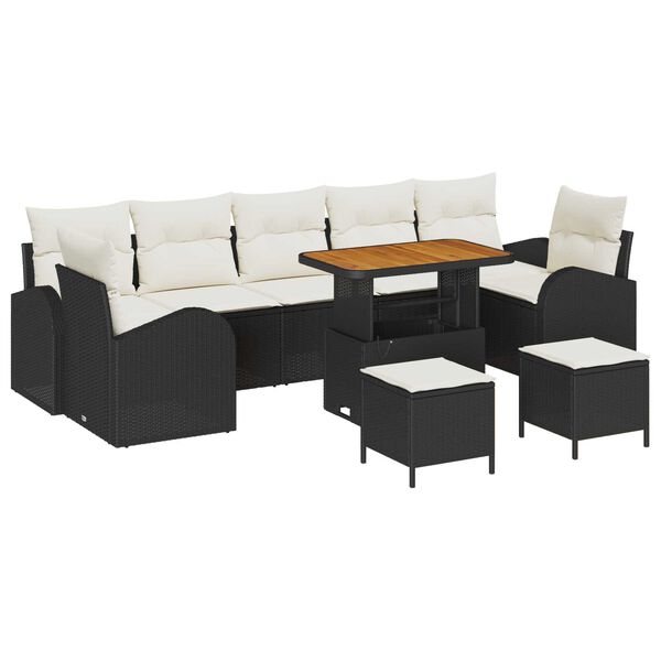 vidaXL Garten-Sofa-Set mit Kissen 10 pcs Schwarz Poly Rattan