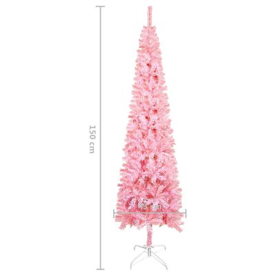 vidaXL Schlanker Weihnachtsbaum mit LEDs & Kugeln Rosa 150 cm