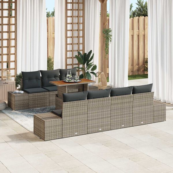 vidaXL Garten-Sofa-Set mit Speicher 8 pcs Grau Poly Rattan
