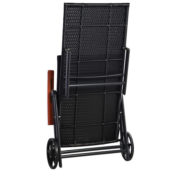 vidaXL Sonnenliege mit Rollen Poly Rattan Schwarz