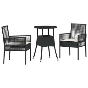 vidaXL Garten Essgruppe 3 stk. Schwarz Poly-Rattan