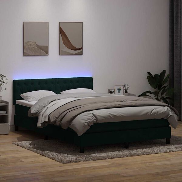 vidaXL Boxspringbett mit Matratze & LED Dunkelgr&uuml;n 160x210 cm Samt