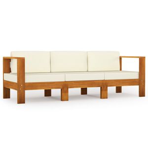 vidaXL 3-Sitzer-Gartensofa mit Cremewei&szlig;en Auflagen Massivholz Akazie