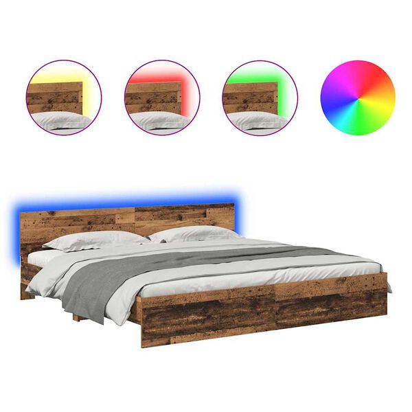 vidaXL Bettrahmen mit Kopfteil Altholz 200 x 200 cm Holzwerkstoff