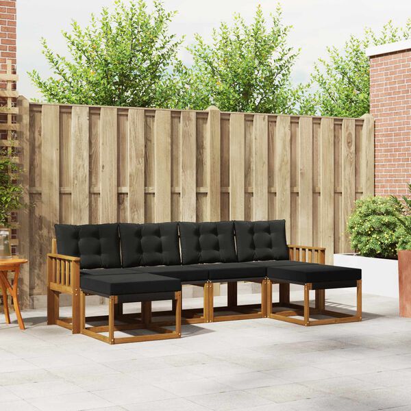 vidaXL Outdoor-Sofagarnitur mit Kissen 6 pcs Nat&uuml;rlich und Schwarz