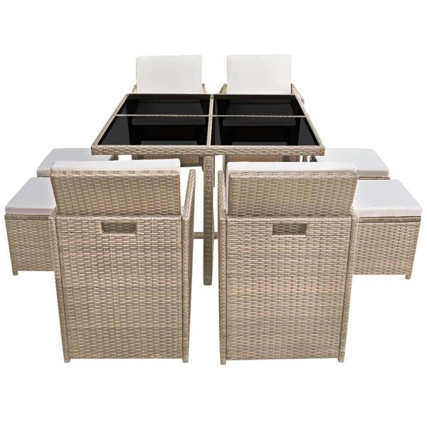 vidaXL 9-tlg. Garten-Essgruppe mit Auflagen Poly Rattan Beige