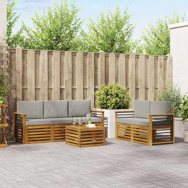 vidaXL Sofagarnituren 6 pcs Nat&uuml;rlich und Hellgrau Massivholz Akazie