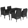 vidaXL 5-tlg. Garten-Essgruppe mit Kissen Schwarz Poly Rattan