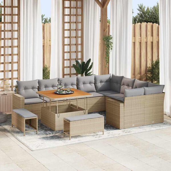 vidaXL Garten-Sofa-Set 12 pcs Beige Poly-Rattan