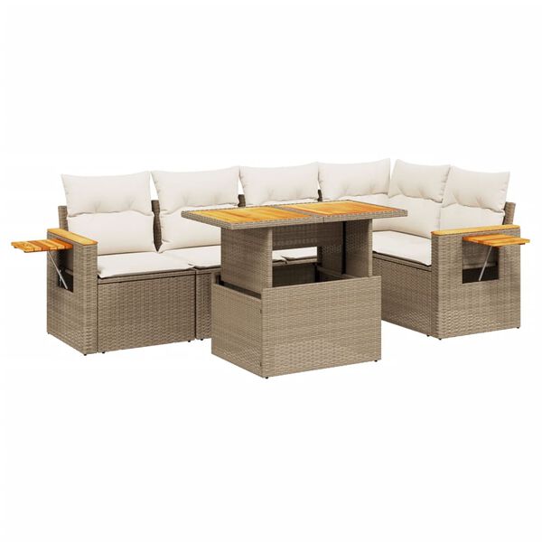 vidaXL 6-tlg. Garten-Sofagarnitur mit Kissen Beige Poly Rattan