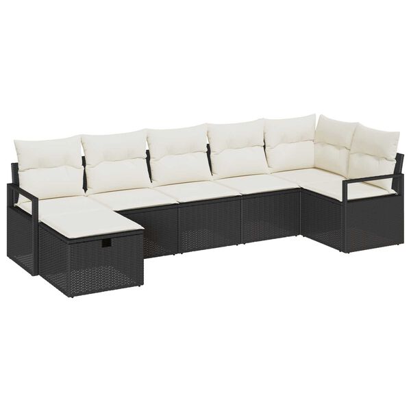 vidaXL Garten-Sofa-Set mit Kissen 7 pcs Schwarz Poly Rattan