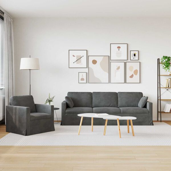 vidaXL Sofa Set 2 pcs Dunkelgrau 228 x 78 x 80 cm Samt