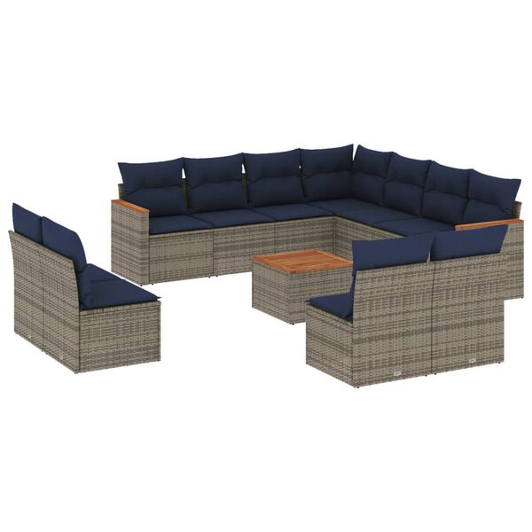 vidaXL 12-teiliges Gartensofa-Set mit Kissen, grau, Polyrattan